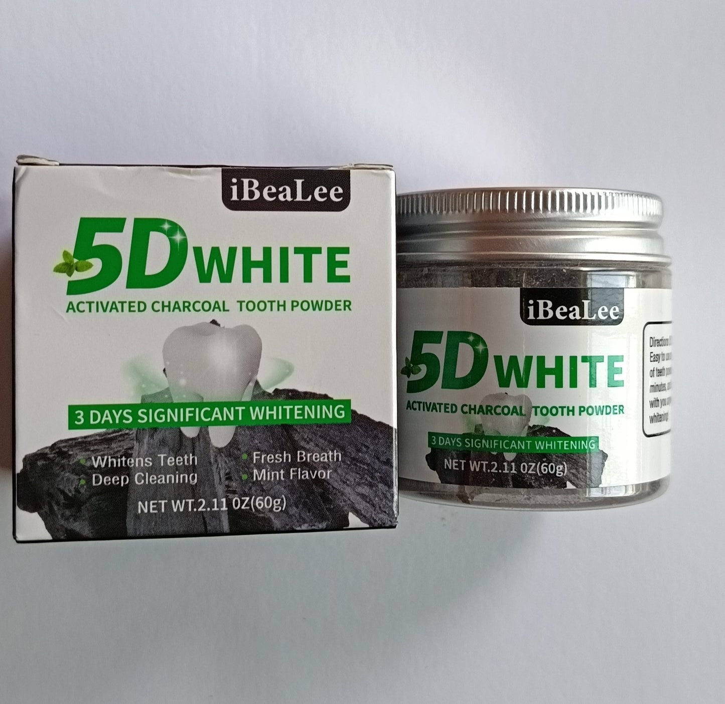 iBeaLee 5D White Activated Charcoal Tooth Powder – 60g | Natural Teeth Whitening & Deep Clean