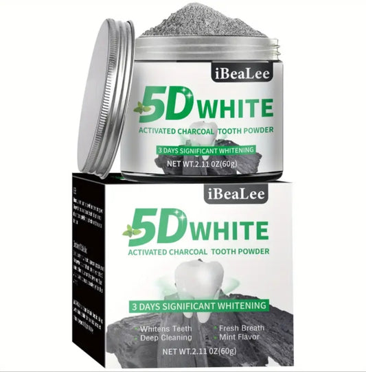 iBeaLee 5D White Activated Charcoal Tooth Powder – 60g | Natural Teeth Whitening & Deep Clean